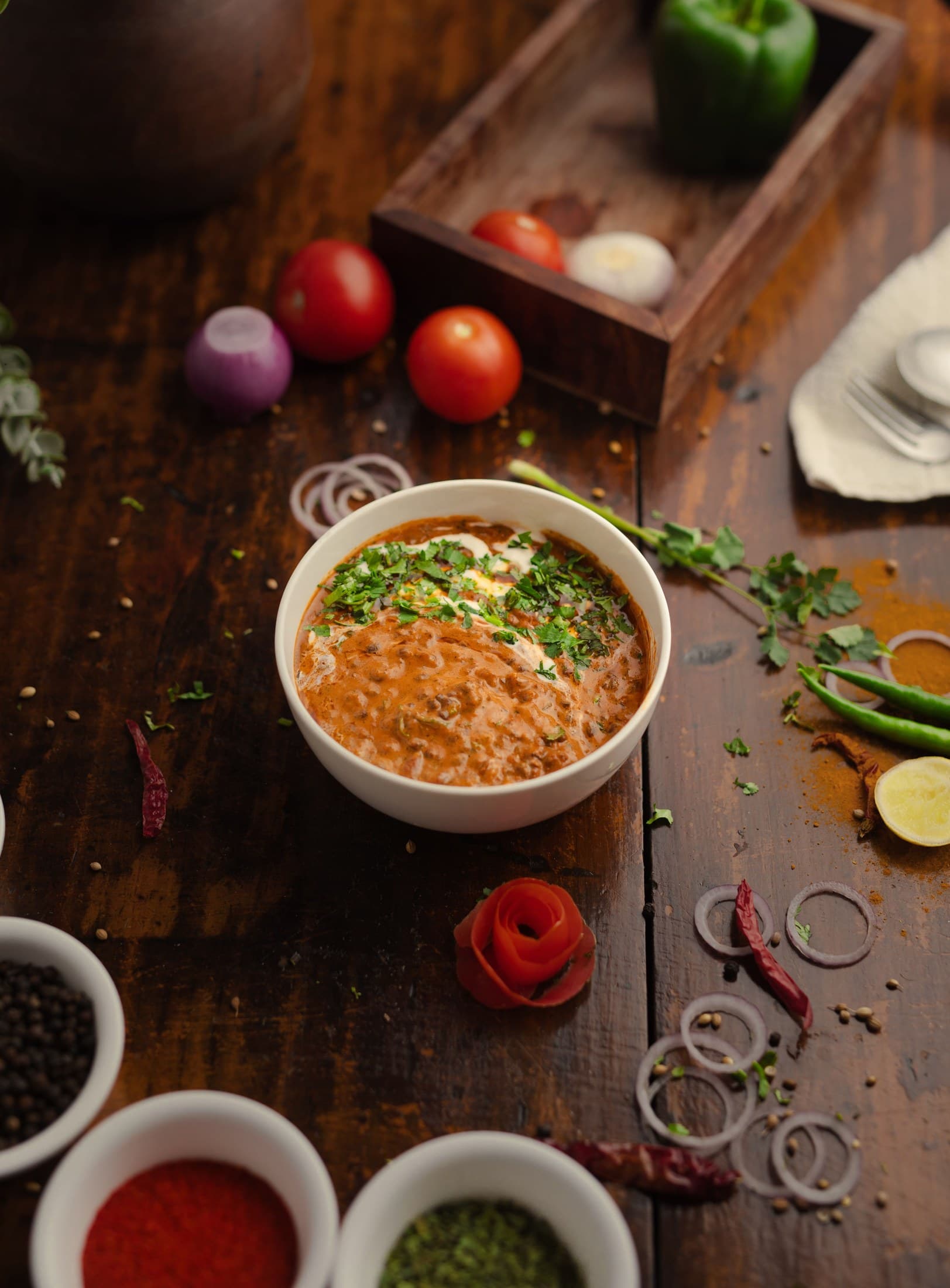 Warm spiced curry with fresh herbs